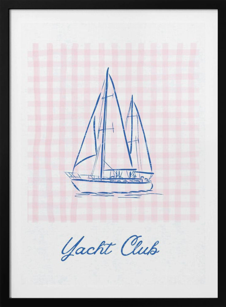 Minimalistische blaue Strichzeichnung einer Yacht | Poster