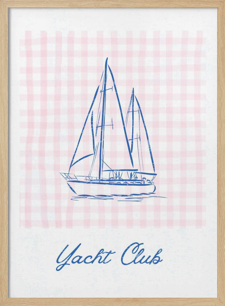 Minimalistische blaue Strichzeichnung einer Yacht | Poster