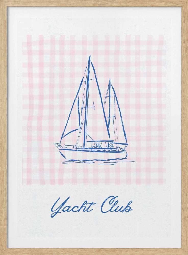 Minimalistische blaue Strichzeichnung einer Yacht | Poster