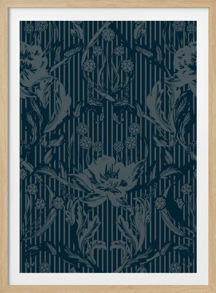 Floral Heritage Morris monochrome Streifen Mondschein blaues Muster | Poster