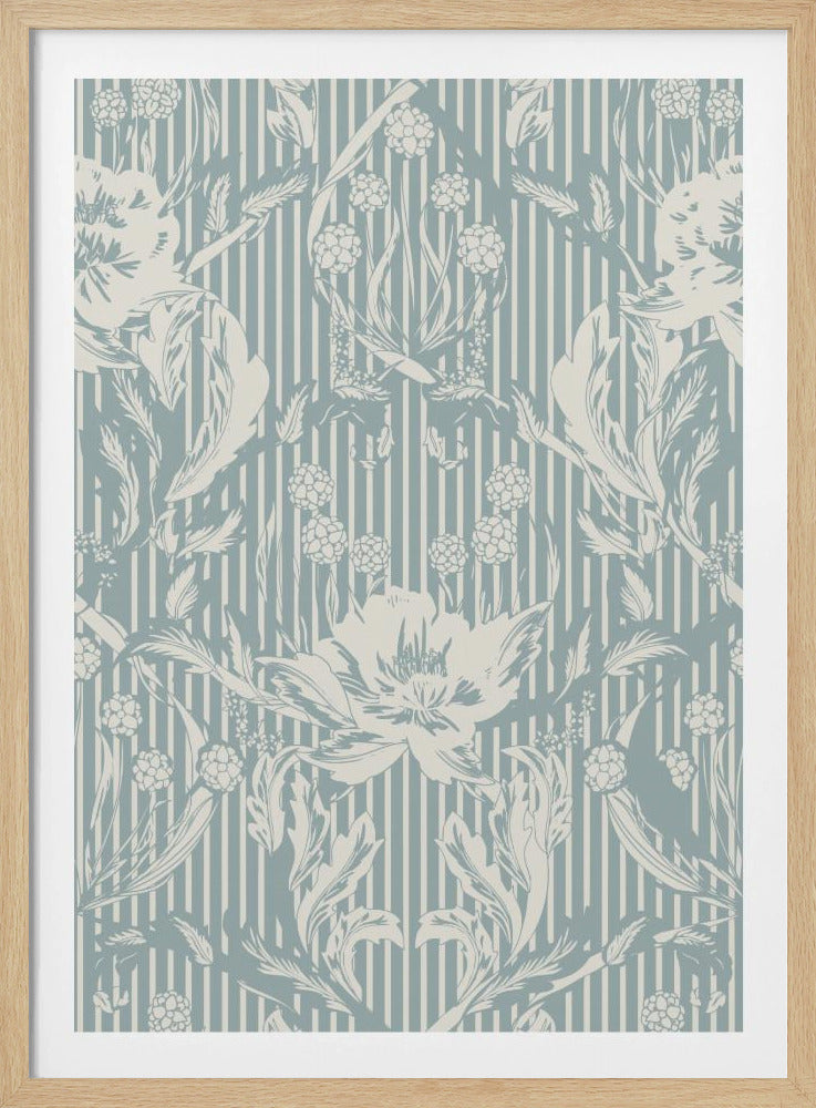Floral Heritage Morris monochrome Streifen kreideblaues Muster | Poster