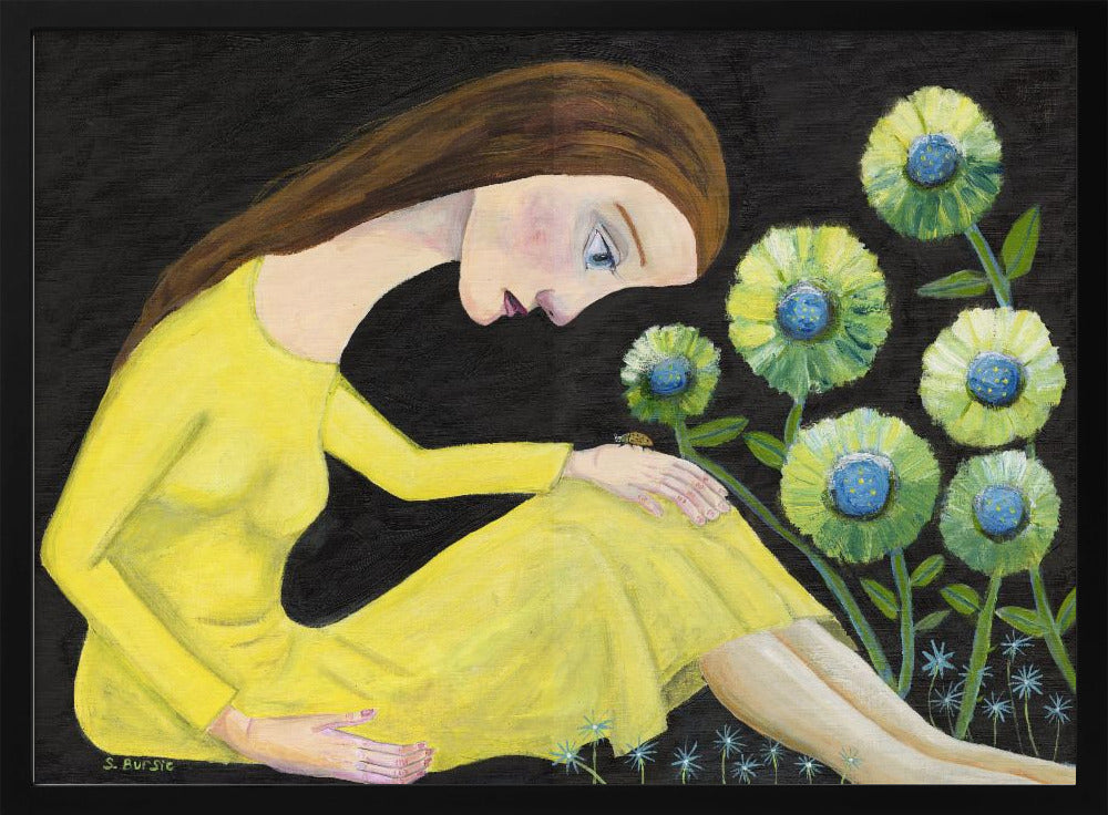 Dame im Garten mit Marienkäfer | Poster