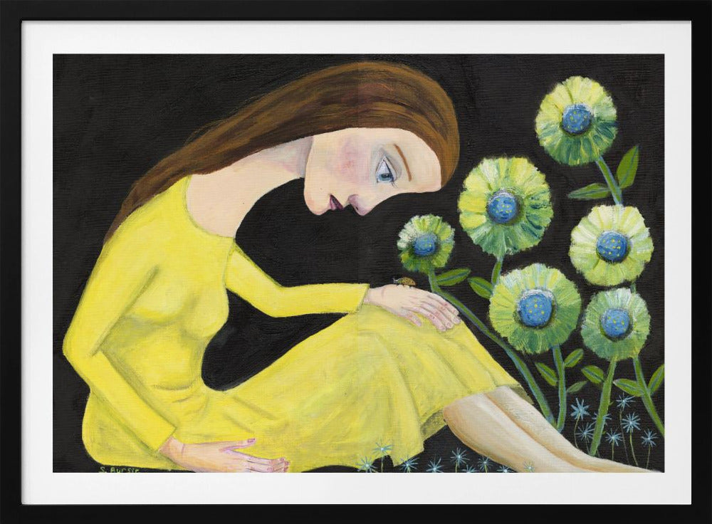 Dame im Garten mit Marienkäfer | Poster