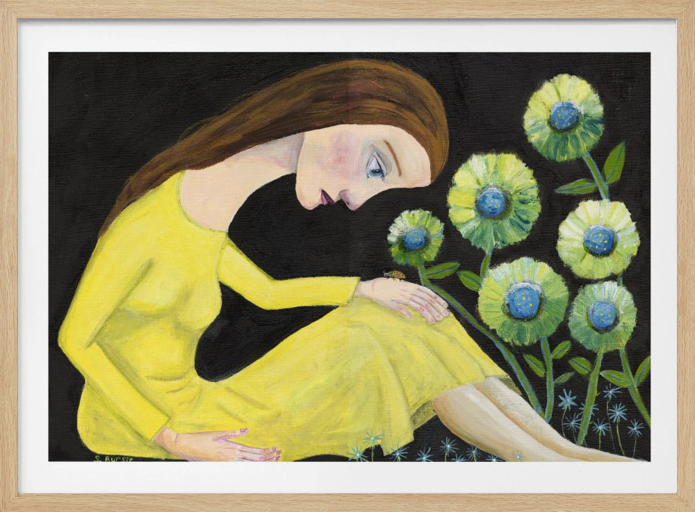 Dame im Garten mit Marienkäfer | Poster