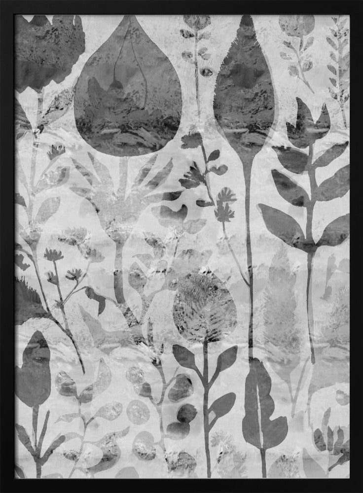 Florale Silhouetten in Graustufen | Poster