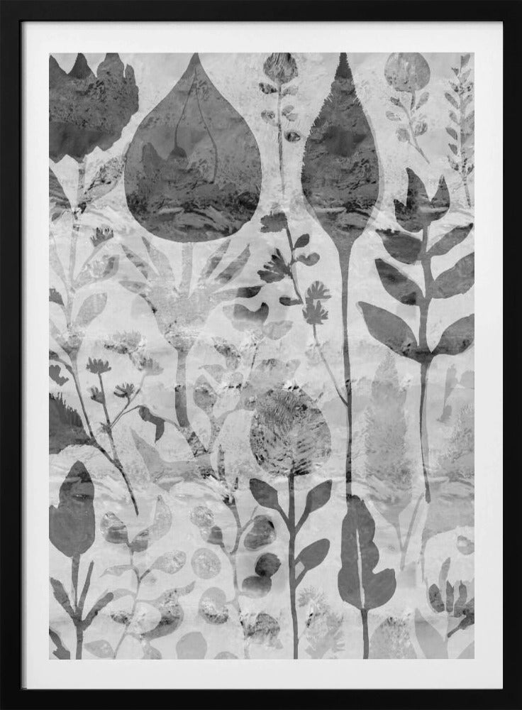 Florale Silhouetten in Graustufen | Poster