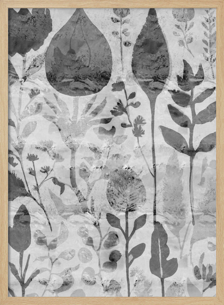 Florale Silhouetten in Graustufen | Poster