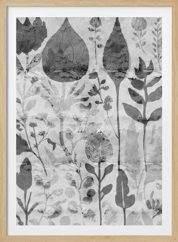 Florale Silhouetten in Graustufen | Poster