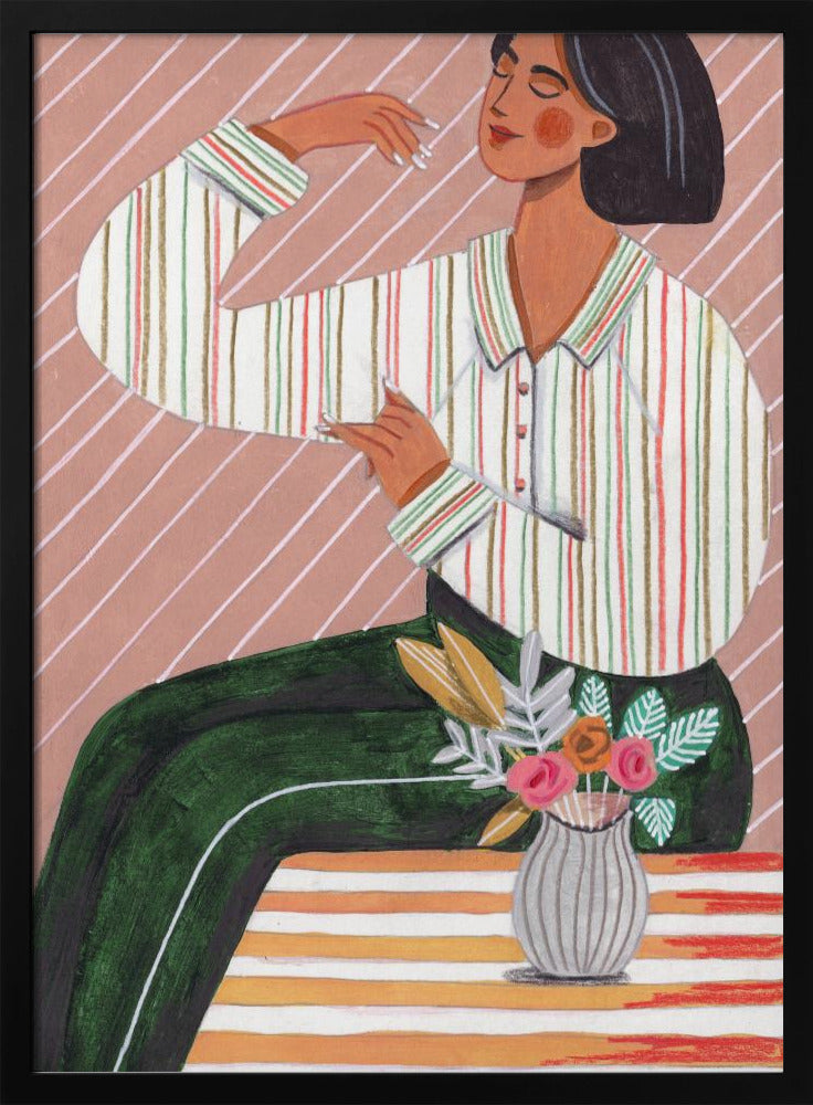 Woman in Stripes Shirt and Green Pants | Poster