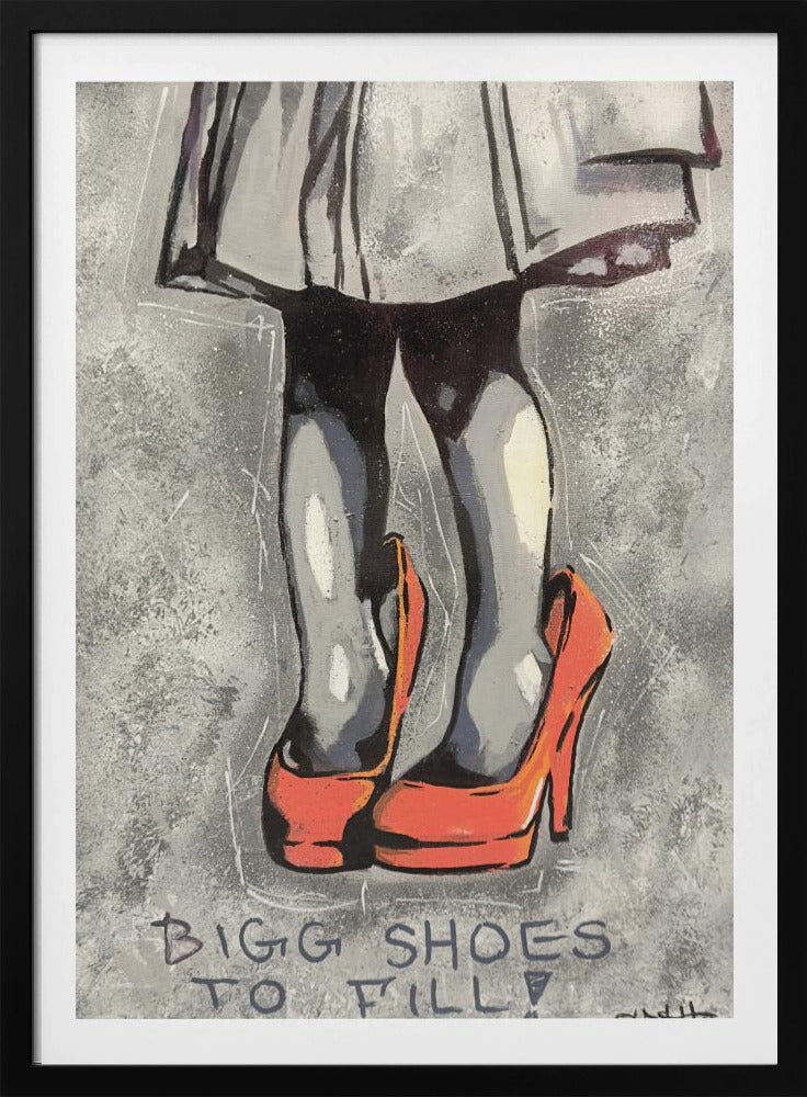 Kind trägt übergroße rote High Heels | Poster