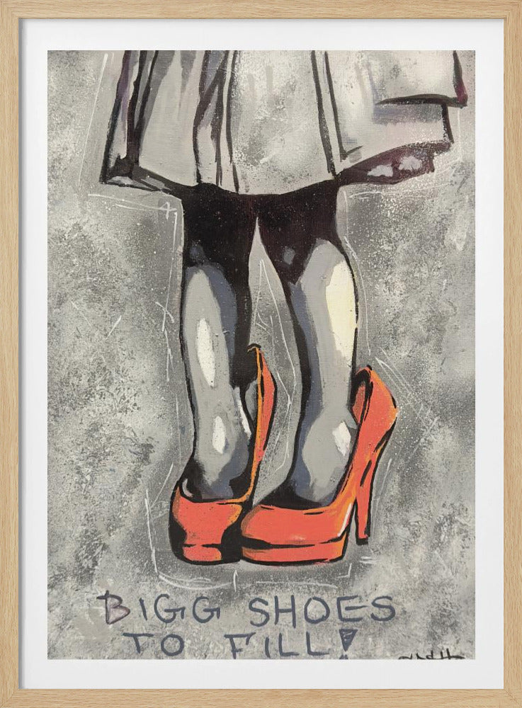 Kind trägt übergroße rote High Heels | Poster