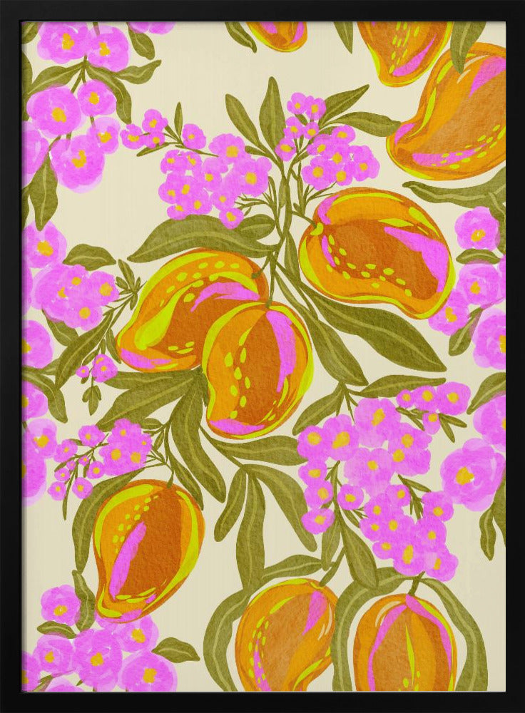 Tropisches Thema mit üppigen Mangos und Blumen | Poster