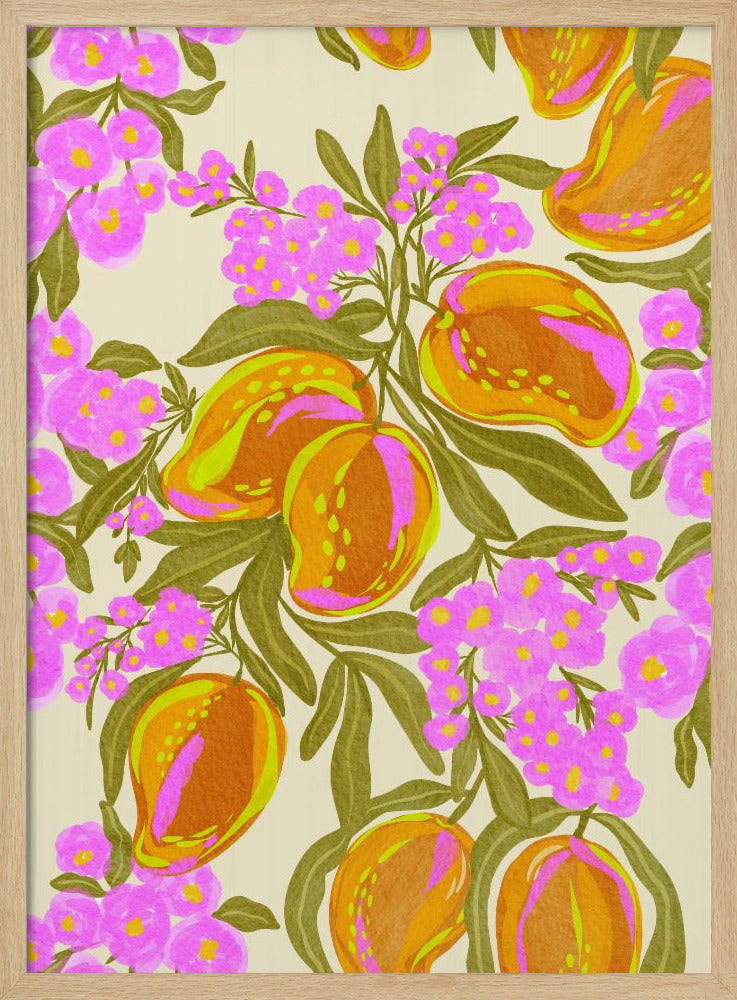 Tropisches Thema mit üppigen Mangos und Blumen | Poster
