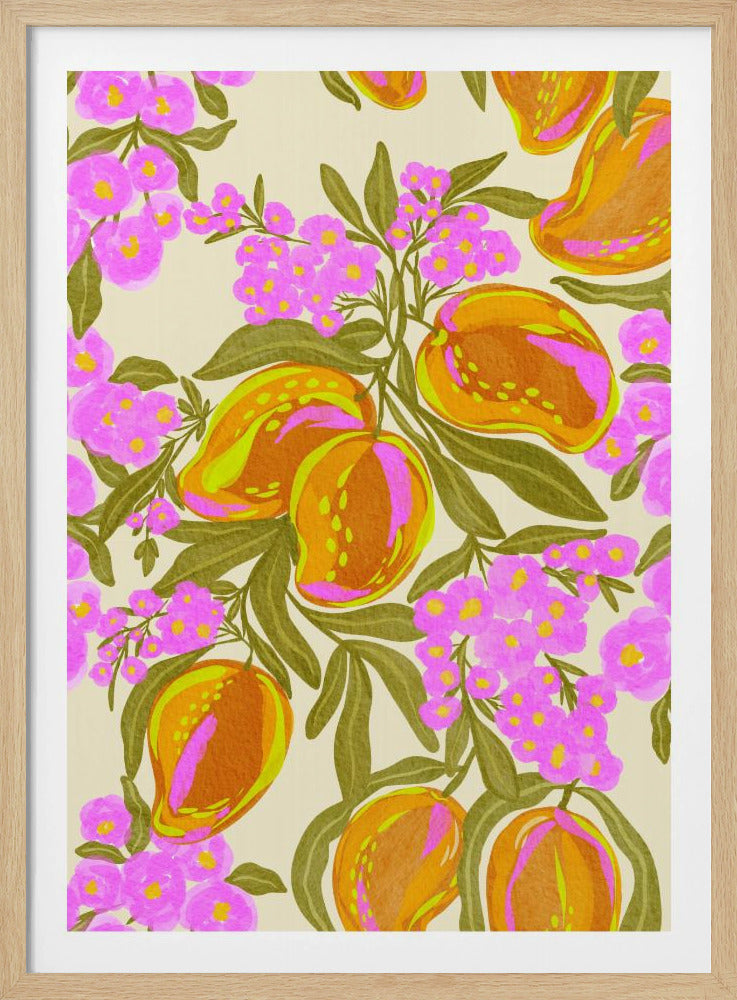 Tropisches Thema mit üppigen Mangos und Blumen | Poster