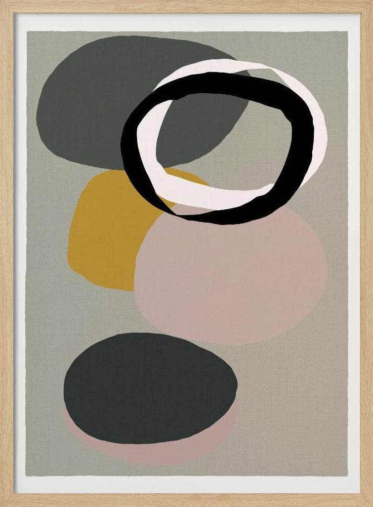 Abstract Circles in Muted Tones with Black Ring | Poster
