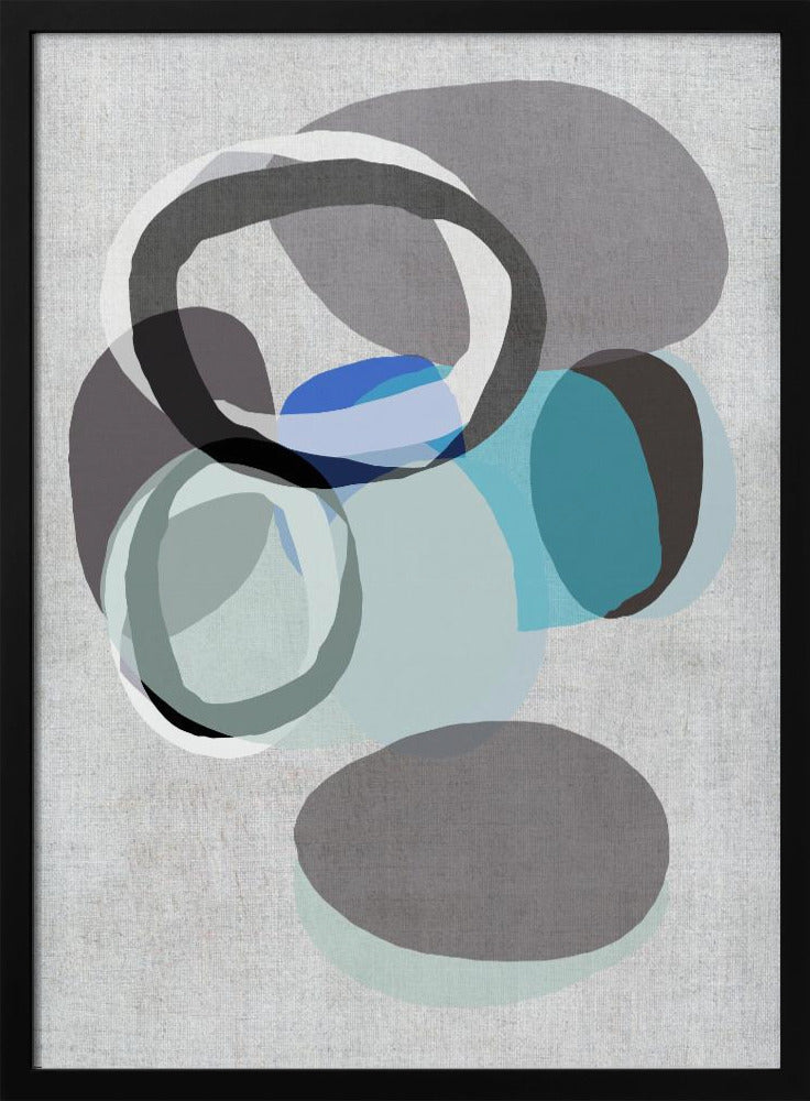Abstrakte Formen in Blau-, Grau- und Schwarztönen | Poster