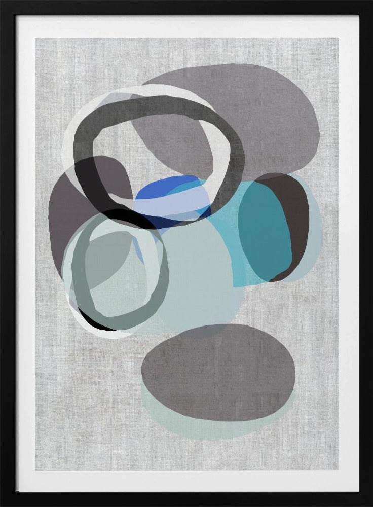 Abstrakte Formen in Blau-, Grau- und Schwarztönen | Poster