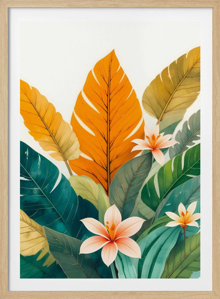 Tropische Blätter und zarte Blüten | Poster