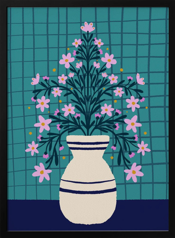Türkisfarbene Blumen in einer Vase | Poster