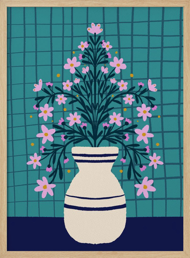 Türkisfarbene Blumen in einer Vase | Poster