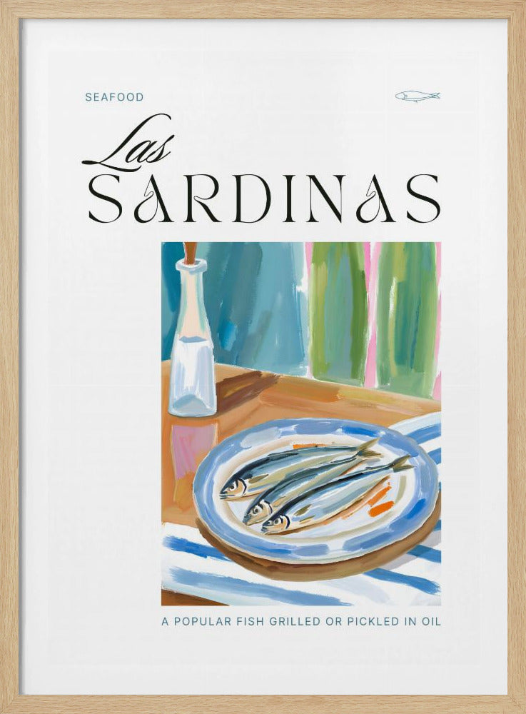 Plate of sardines with Bottle | Poster
