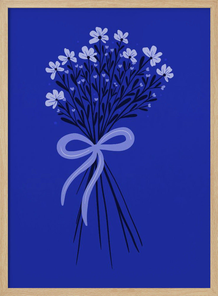 Blumenstrauß mit Schleife - monochrom blau | Poster