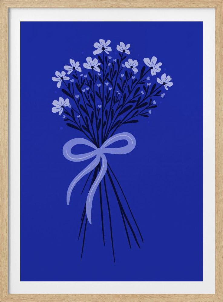 Blumenstrauß mit Schleife - monochrom blau | Poster