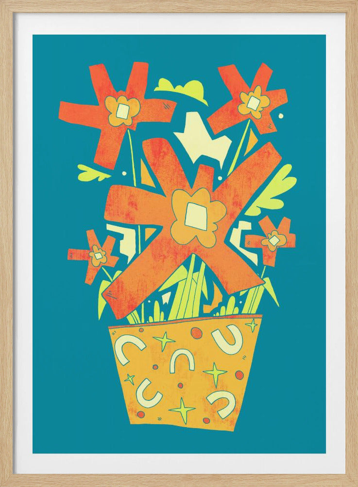 Abstrakte Blumen in einem dekorativen Topf | Poster