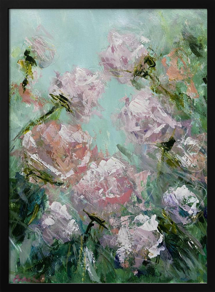 Florale Pinselstriche in Rosa und Grün | Poster