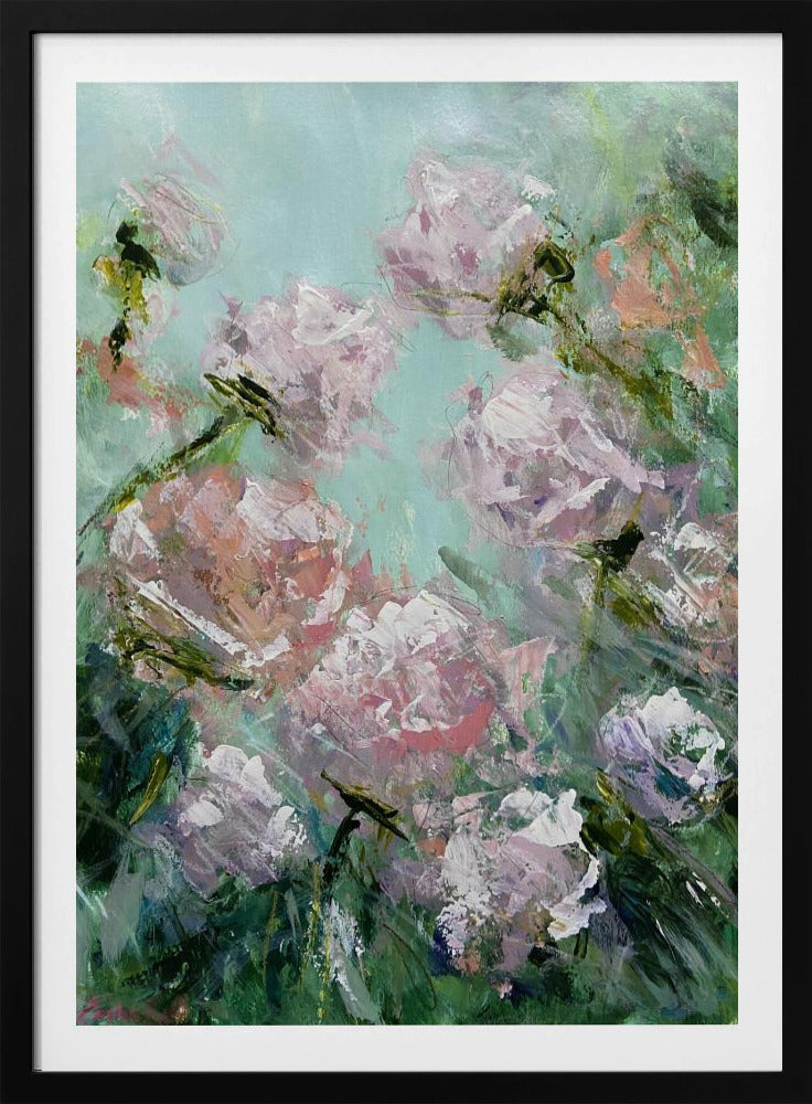 Florale Pinselstriche in Rosa und Grün | Poster