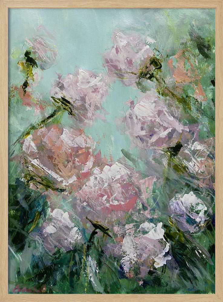 Florale Pinselstriche in Rosa und Grün | Poster