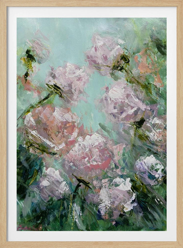 Florale Pinselstriche in Rosa und Grün | Poster
