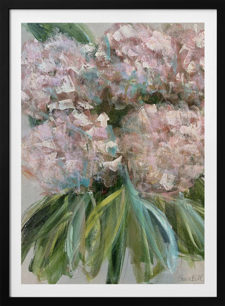 Rosa Hortensien mit grünen Blättern | Poster