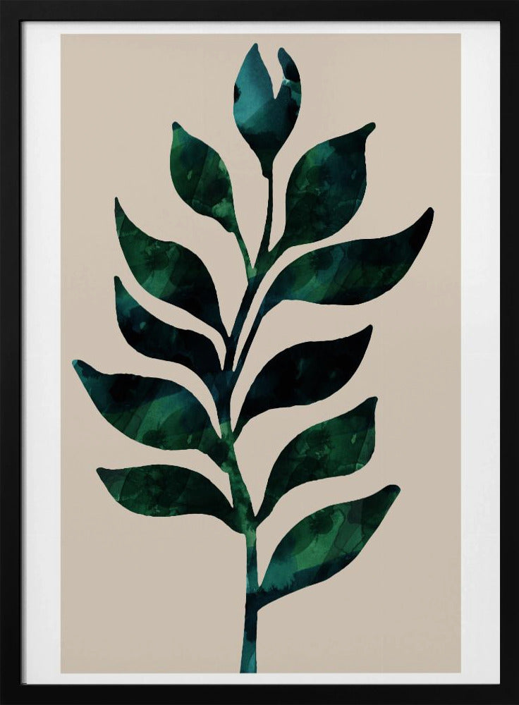 Stilisiertes Pflanzenmotiv mit dunkelgrünen Blättern | Poster