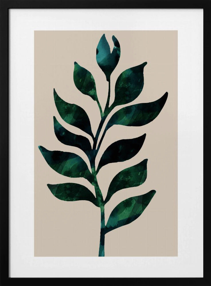 Stilisiertes Pflanzenmotiv mit dunkelgrünen Blättern | Poster