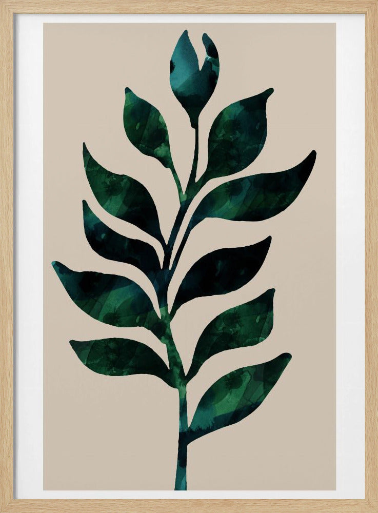 Stilisiertes Pflanzenmotiv mit dunkelgrünen Blättern | Poster