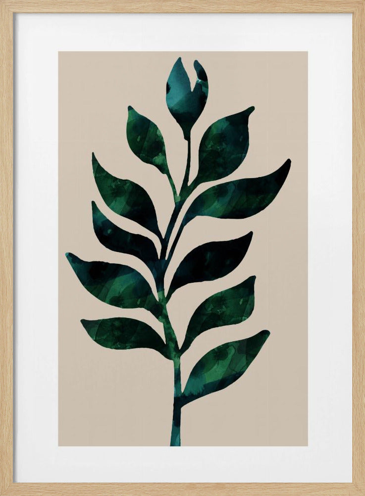 Stilisiertes Pflanzenmotiv mit dunkelgrünen Blättern | Poster