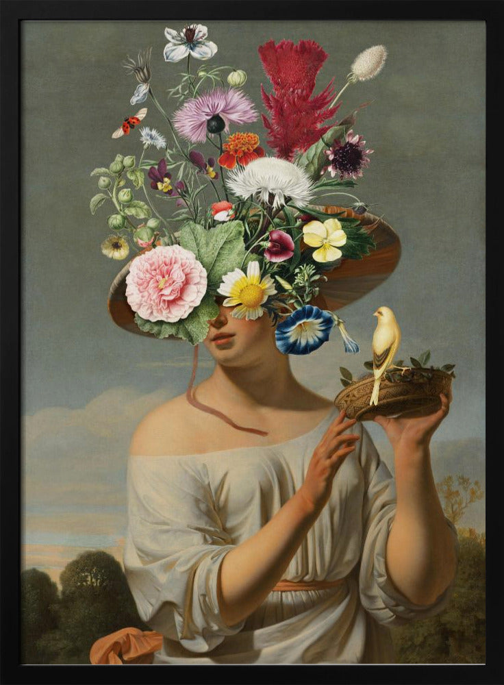 Frau mit großem Blumenhut | Poster