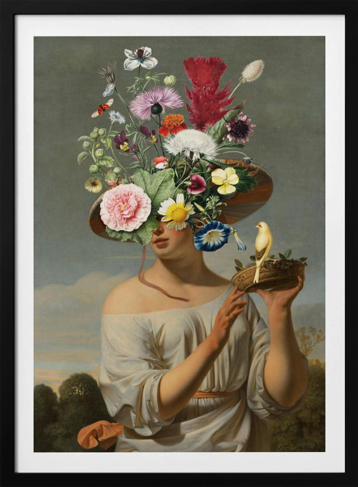 Frau mit großem Blumenhut | Poster