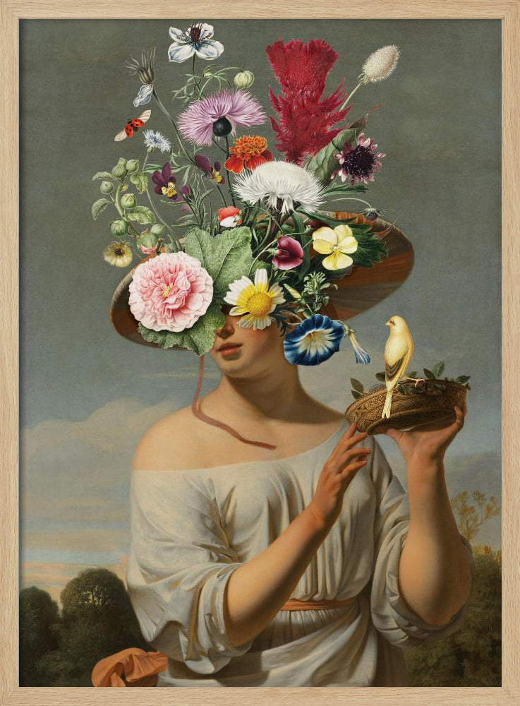 Frau mit großem Blumenhut | Poster