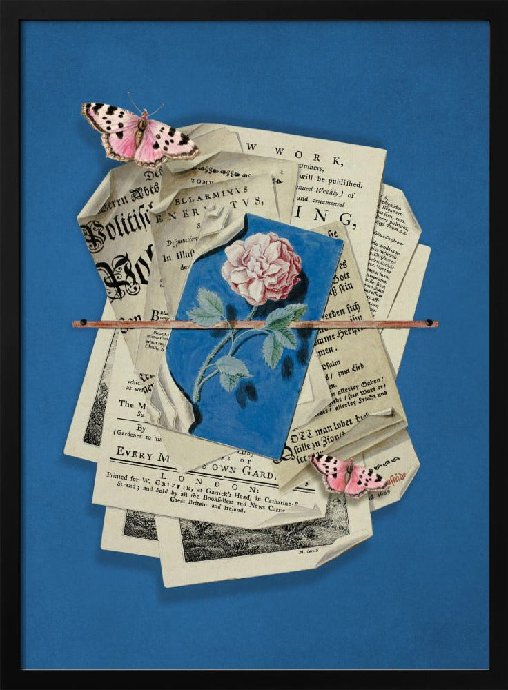 Rosa Rose umgeben von Vintage-Papier | Poster