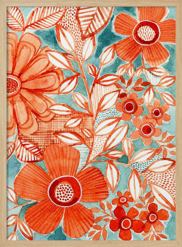 Rote Gänseblümchen mit Aqua | Poster