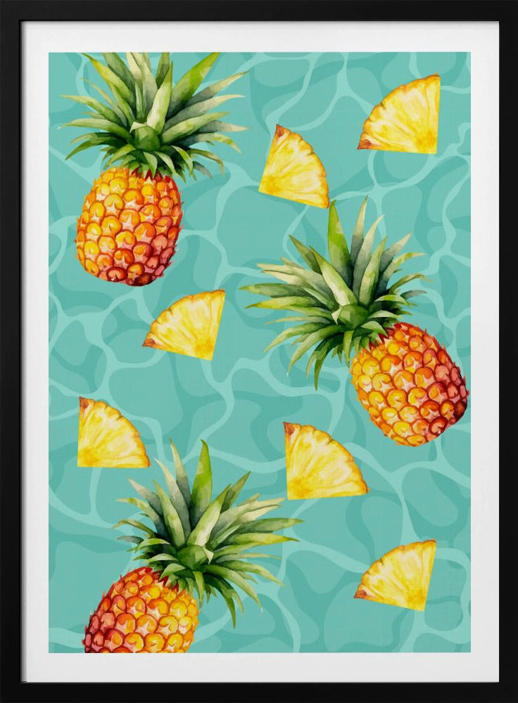 Ästhetisches Muster mit exotischer Ananas und Scheiben – Tropisches Sommeraquarell | Poster