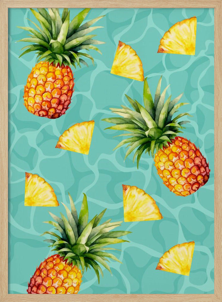 Ästhetisches Muster mit exotischer Ananas und Scheiben – Tropisches Sommeraquarell | Poster