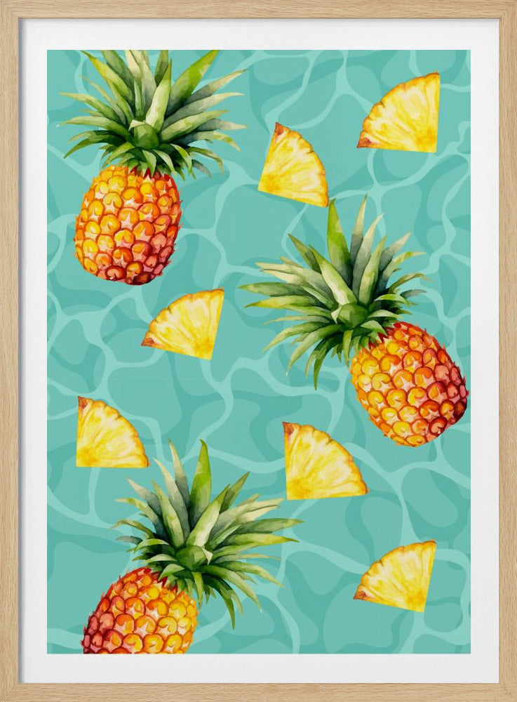 Ästhetisches Muster mit exotischer Ananas und Scheiben – Tropisches Sommeraquarell | Poster