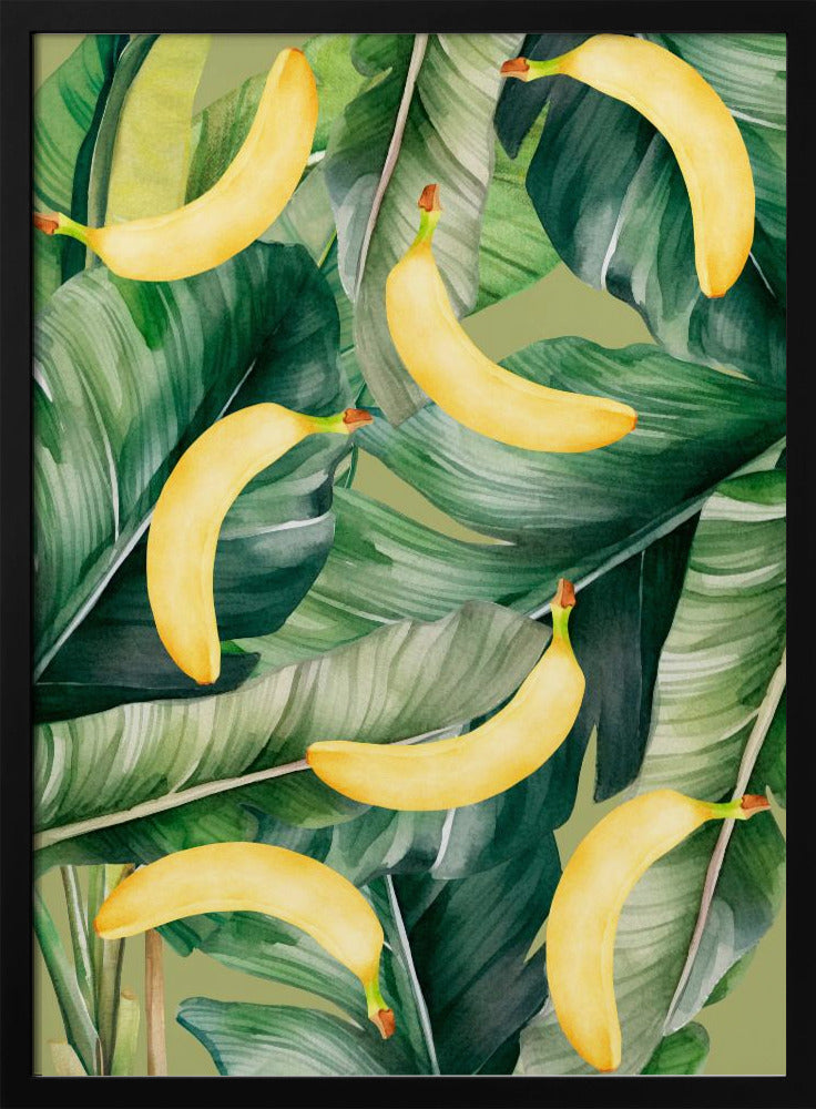 Fresh Banana & Lush Tropical Leaves Aesthetic Pattern - Natural Watercolor Design | Poster