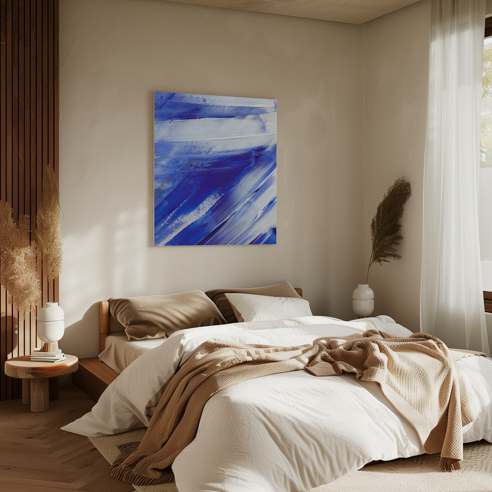 Weiße und blaue Pinselstriche | Leinwand