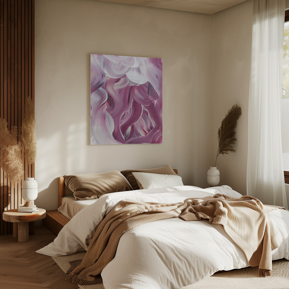 Ausdrucksstarke rosa und weiße Pinselstriche | Leinwand