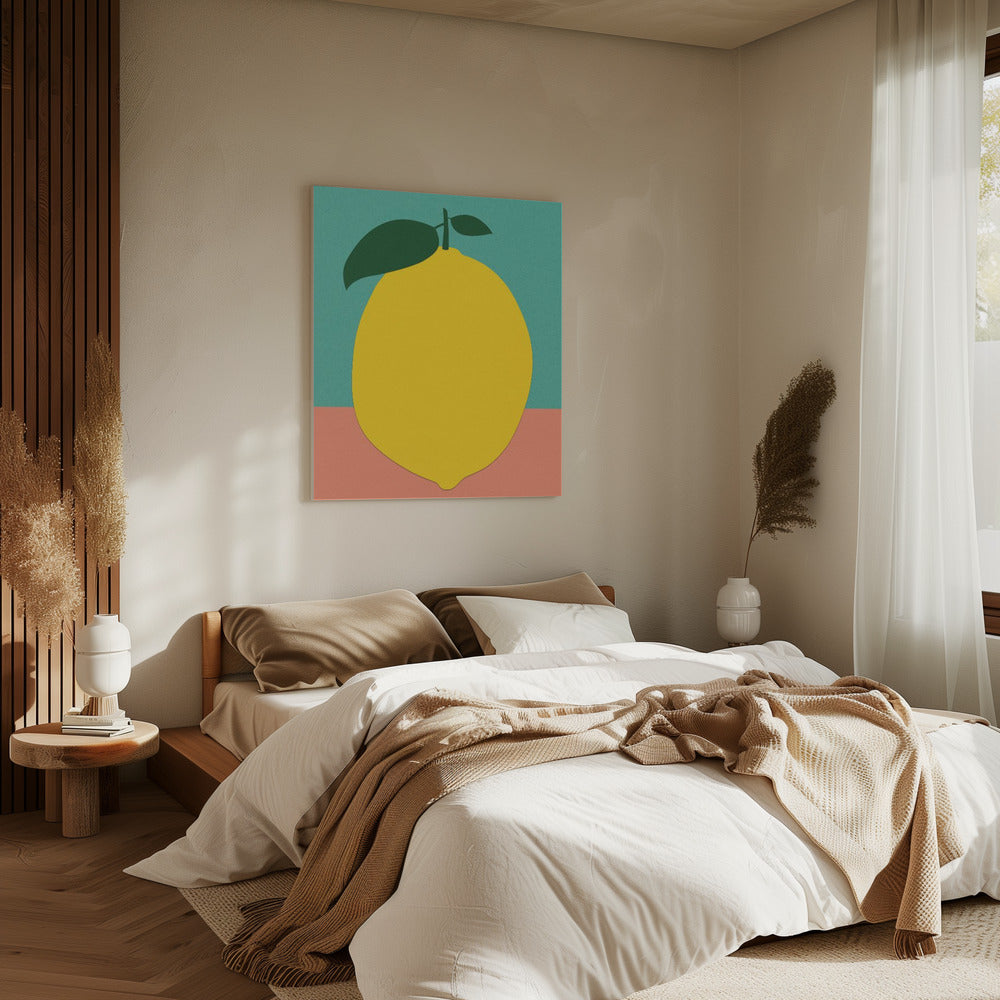 Zitrone mit zwei Blättern | Leinwand