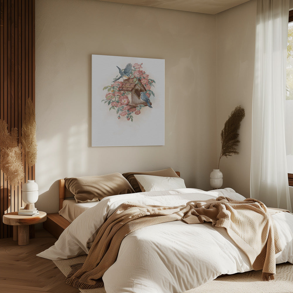 Bird House and rose | Canvas